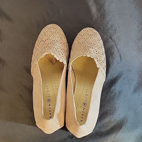 KAREN SCOTT ROUND TOE SLIP-ON RHINESTONES EMBELLISHMENT SUEDE WEDGE SHOE - Picture 6 of 15